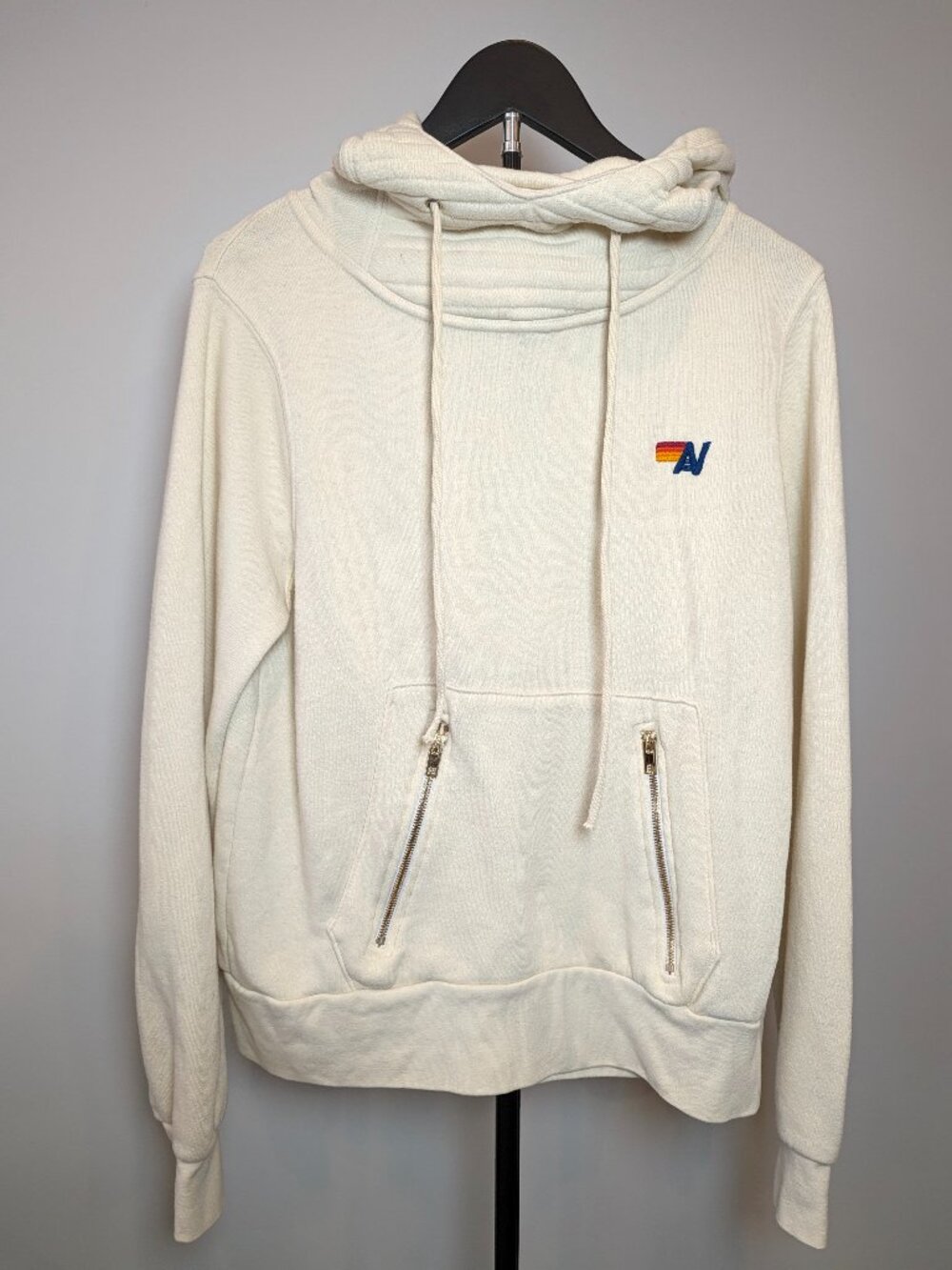 Aviator Nation Women's Size M Ninja Hoodie Pullover Cream Pockets Sweatshirt